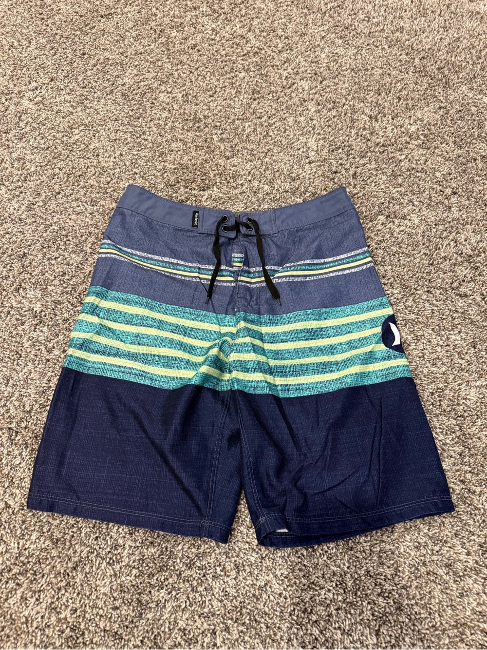 Hurley Youth 14 Navy, Teal & Aqua Striped Board Shorts